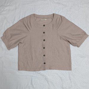 Madewell Women's Ottoman Jacquard Pleat-Sleeve Button Front Corduroy Top